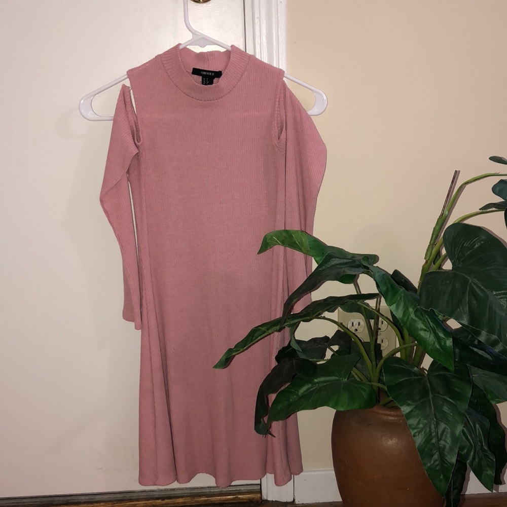 Nude pink  forever 21 cut off shoulder dress